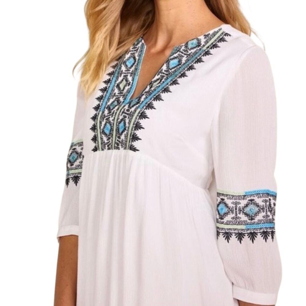 Soft Surroundings Boho Dress Size 2X White Embroidered Details 3/4 Sleeve Lined - Picture 6 of 13